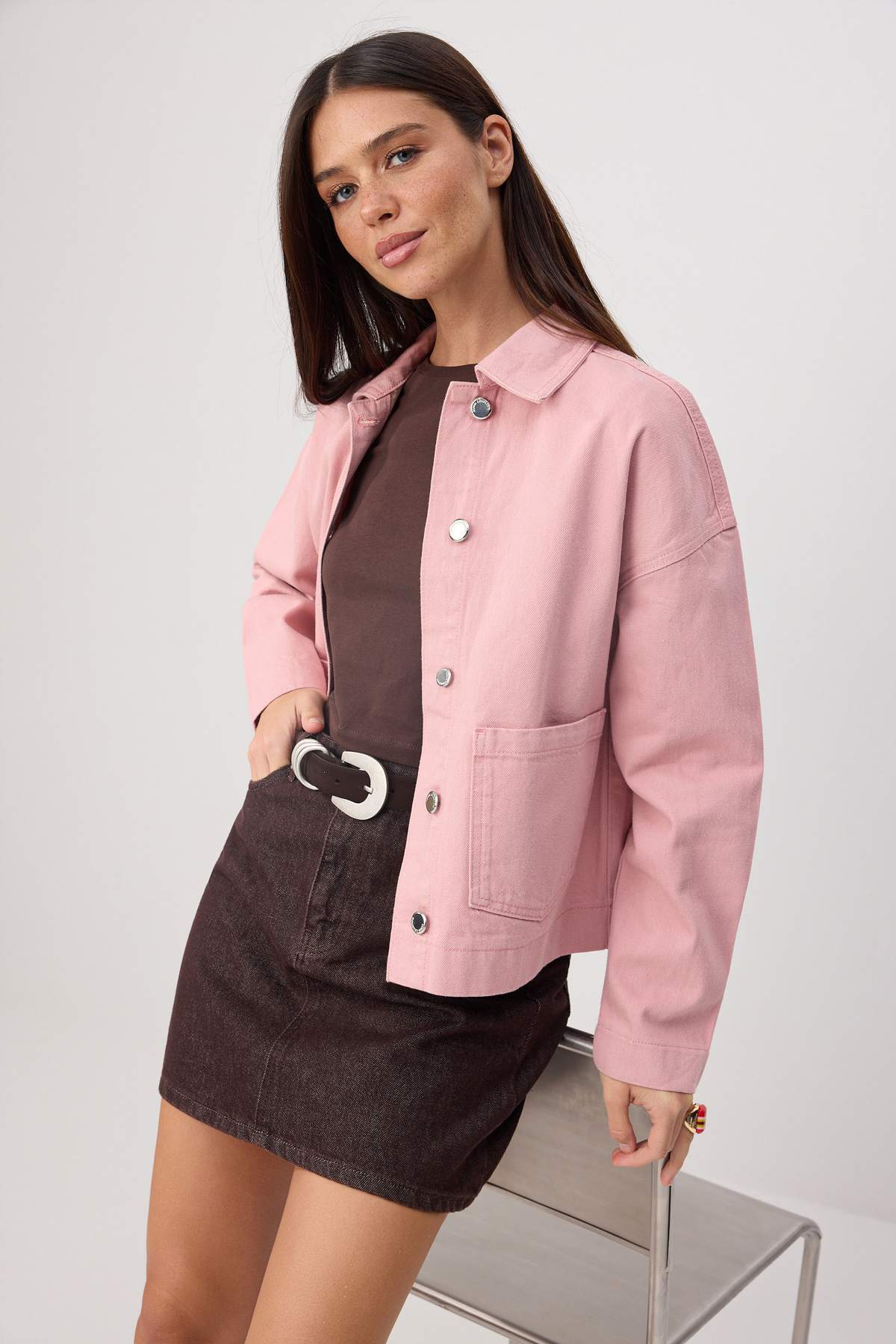 Regular Fit Shirt Collar Long Sleeve Denim Jacket