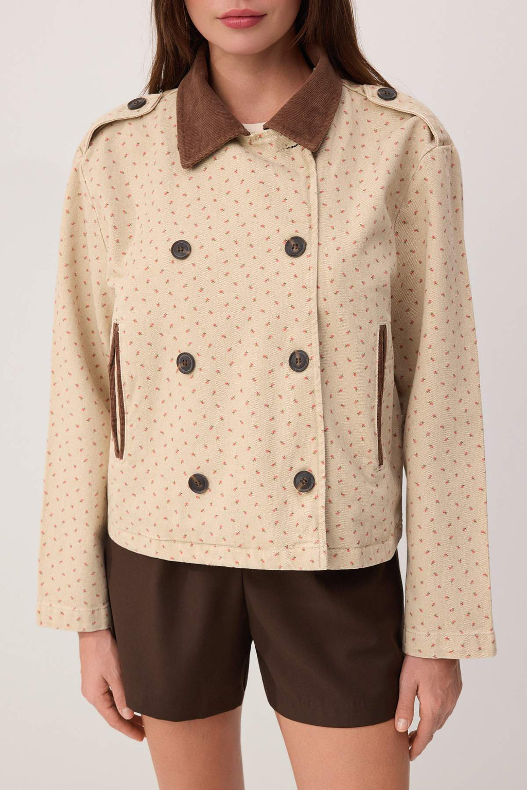 Collar Detail Denim Trench Coat Jacket