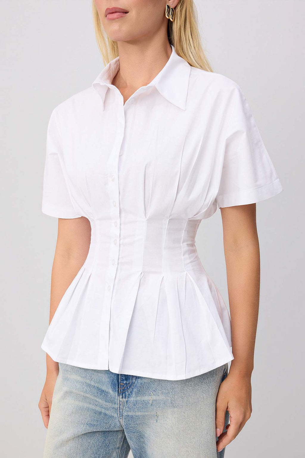 Pleated Detail Fitted Short Sleeve Shirt