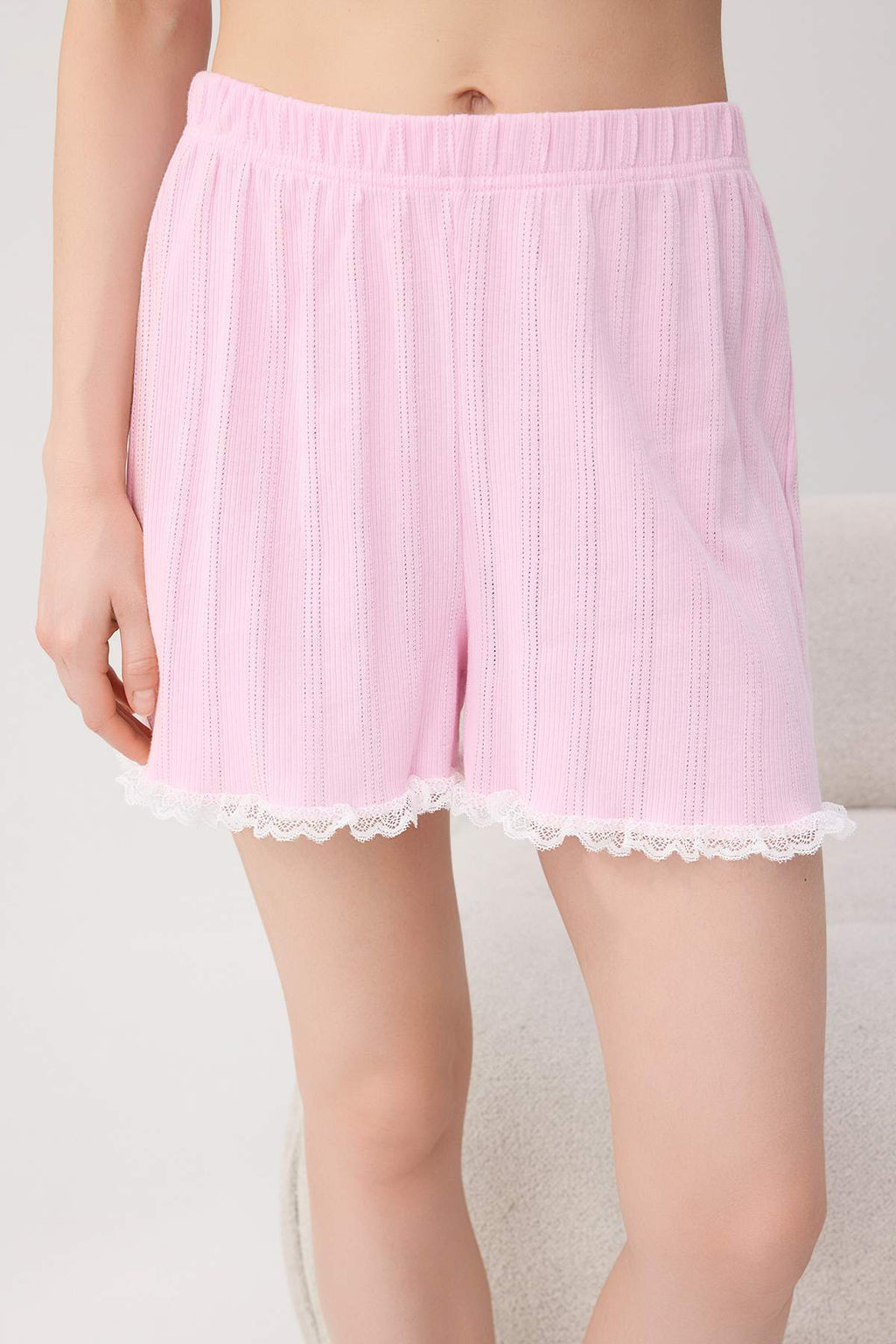 Collar Detail Ribbed Pointelle Short Pyjama Set