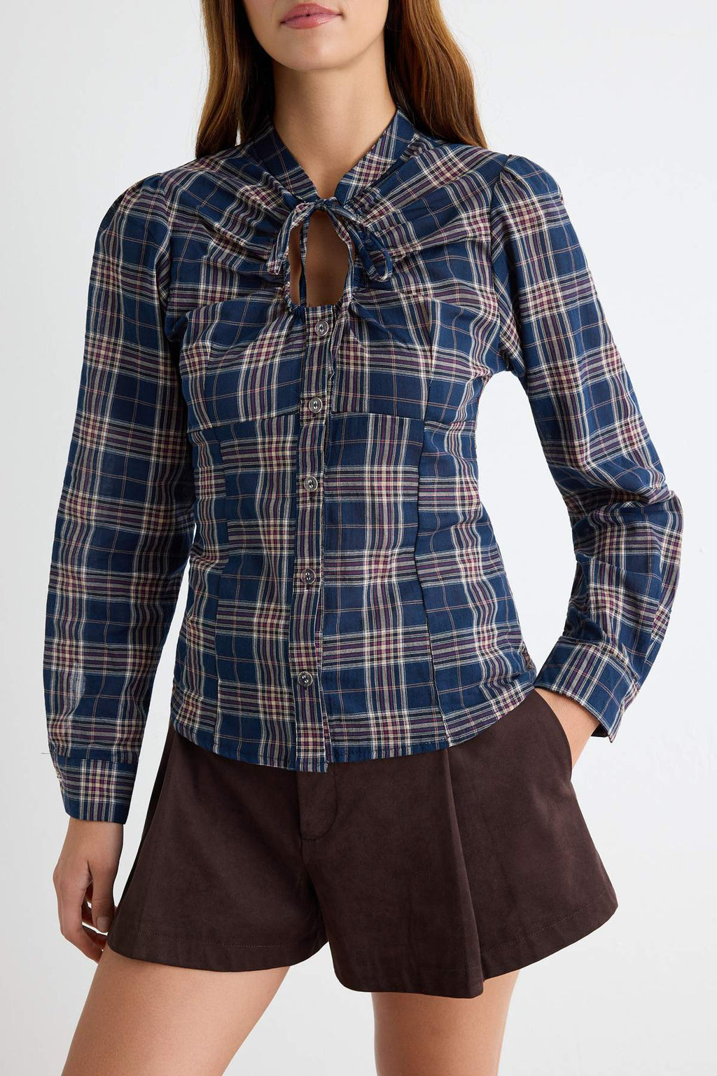 Tie Neck Long Sleeve Oversized Shirt