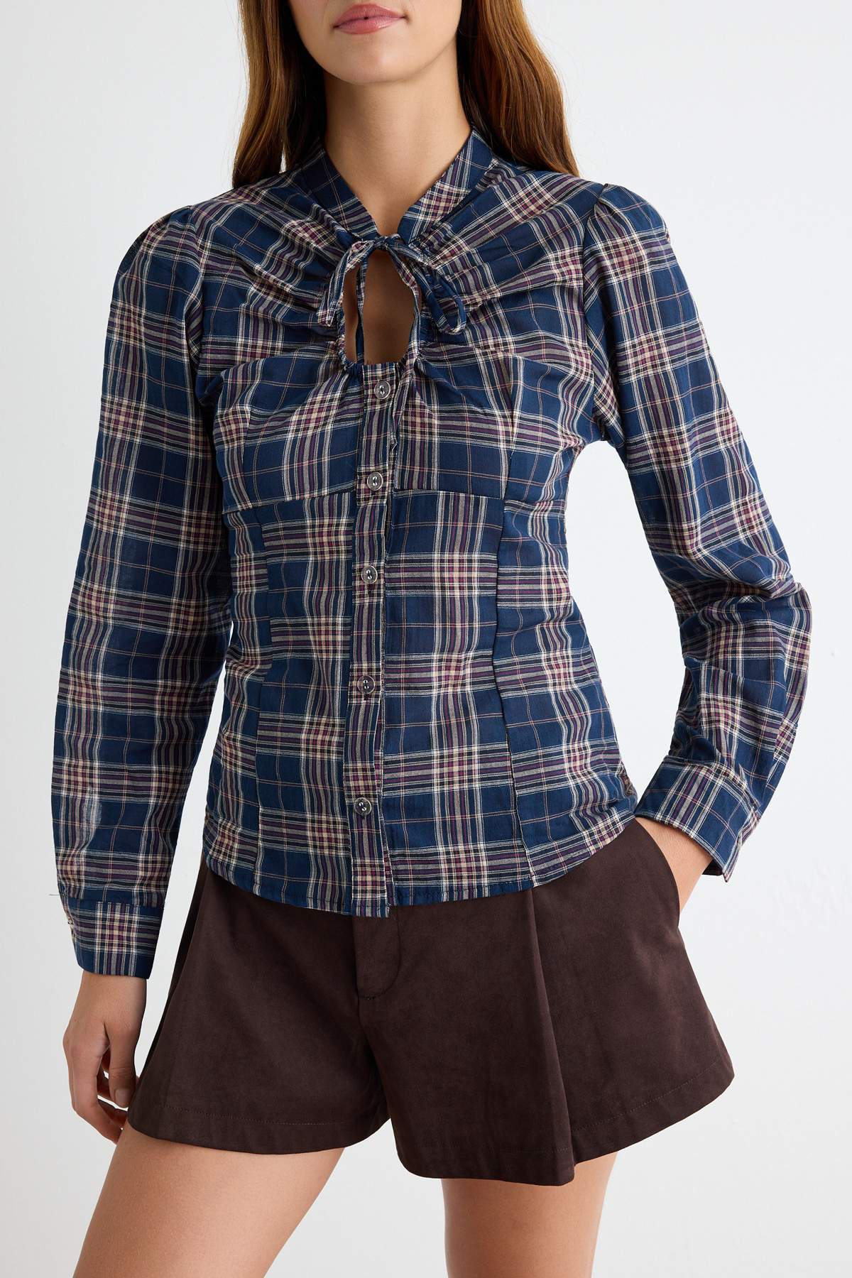 Tie Neck Long Sleeve Oversized Shirt