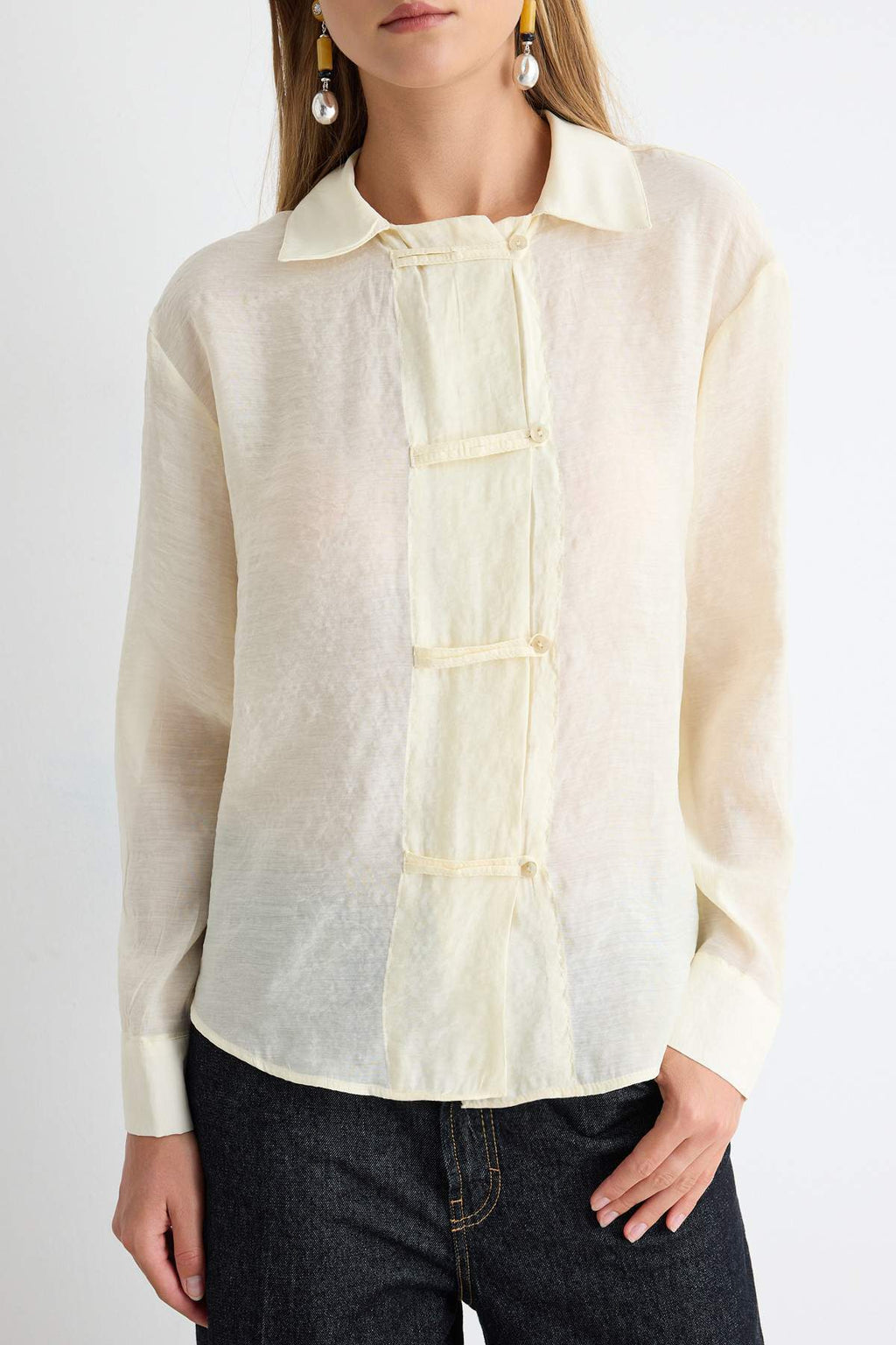 Relaxed Fit Long Sleeve Shirt with Tie Detail