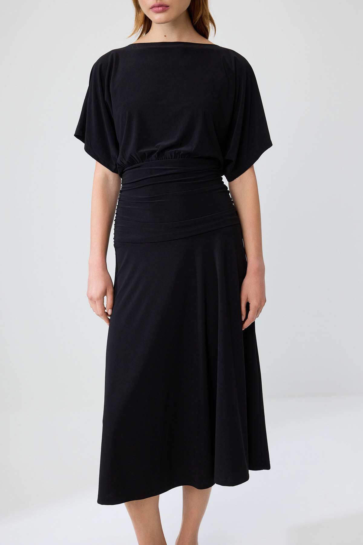 Boat Neck Batwing Sleeve Short Sleeve Skater Maxi Dress
