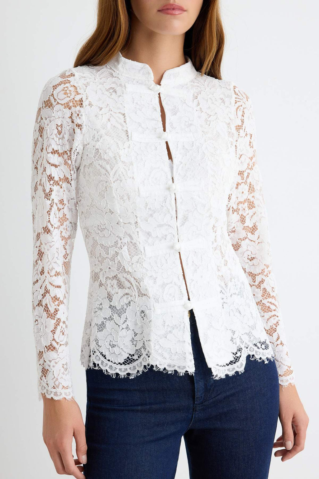 High Neck Long Sleeve Lace Blouse