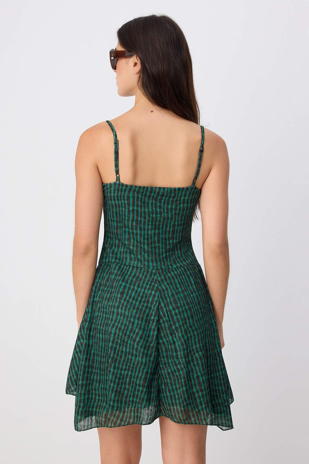 V Neck Sleeveless Gathered Mini Dress