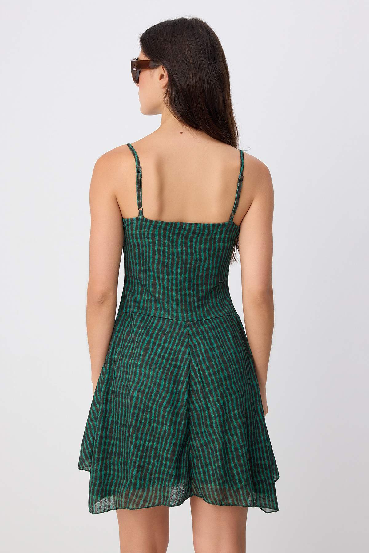 V Neck Sleeveless Gathered Mini Dress