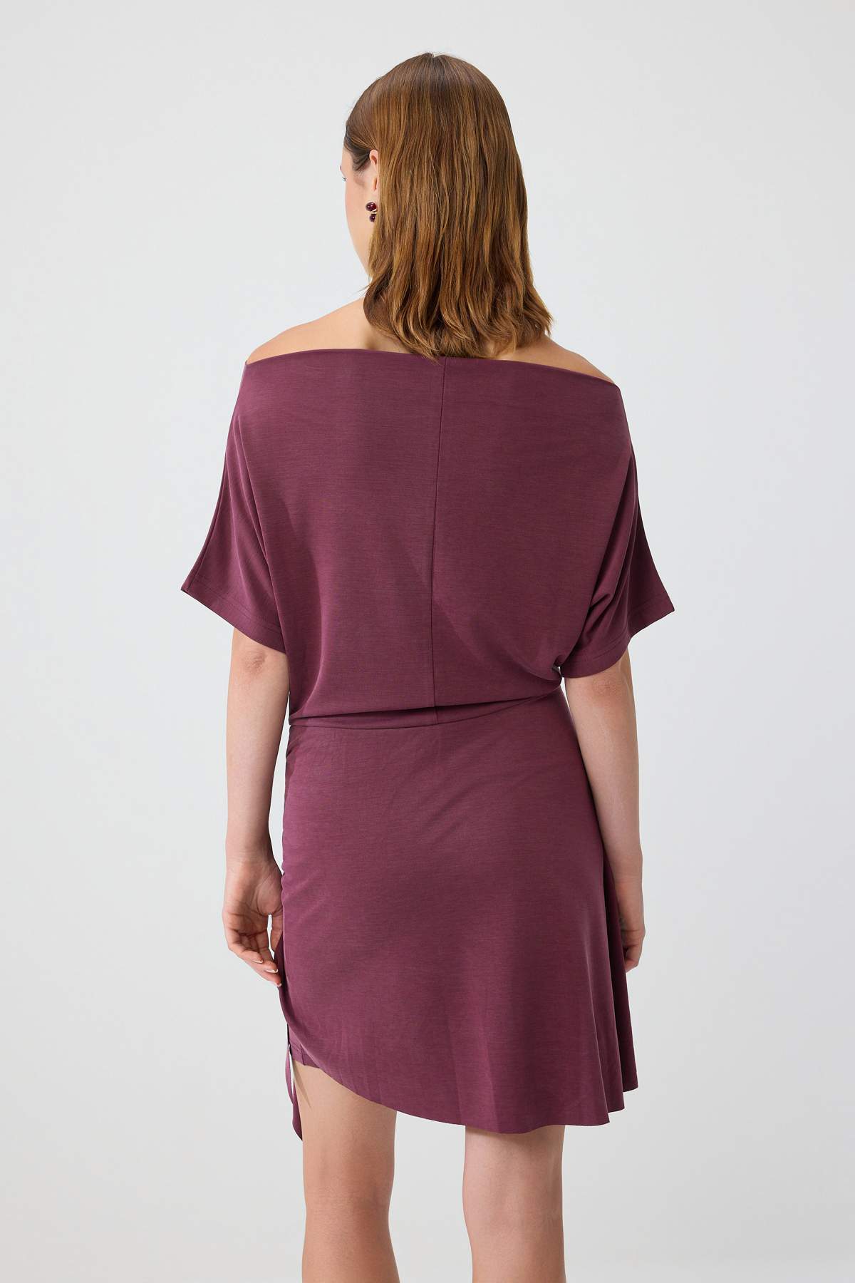 Premium Lyocell Boat Neck Drop Shoulder A-Line Mini Dress