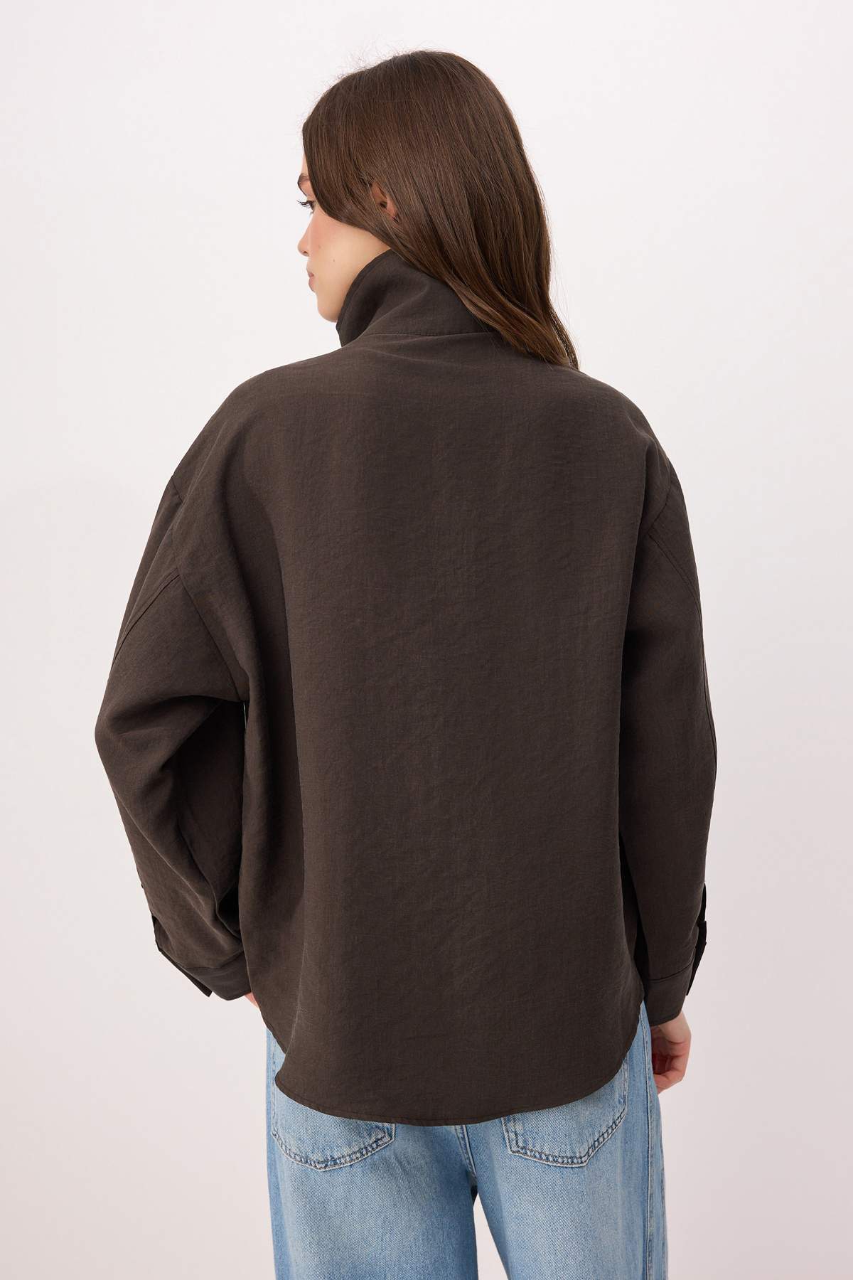 Lyocell Snap Button Oversized Shirt Jacket