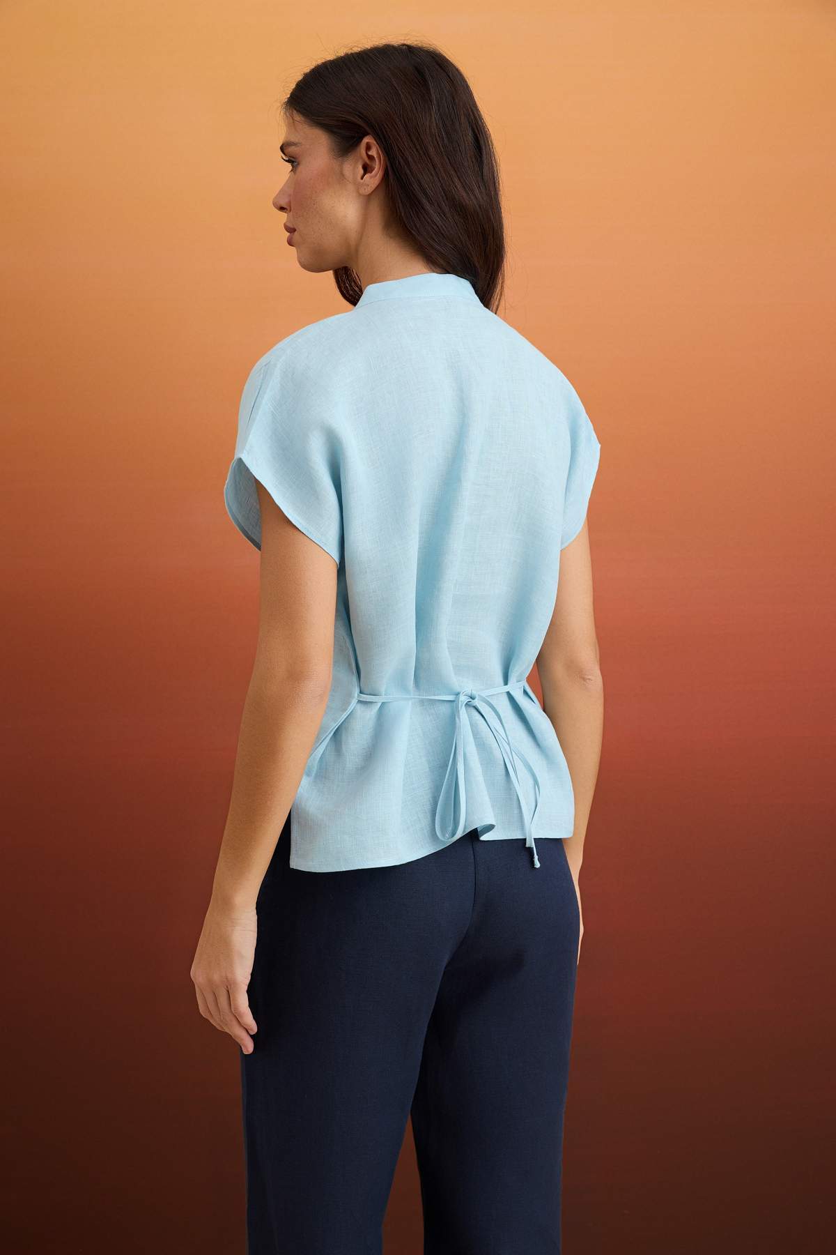 Relaxed Fit Back Tie Detail Long Sleeve Shirt