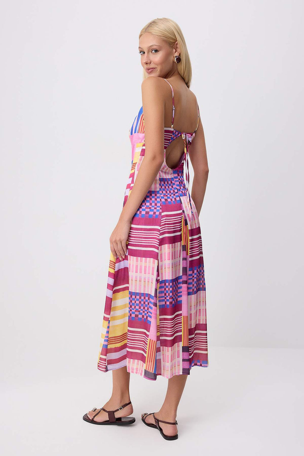 V Neck Sleeveless Slip Midi Satin Dress