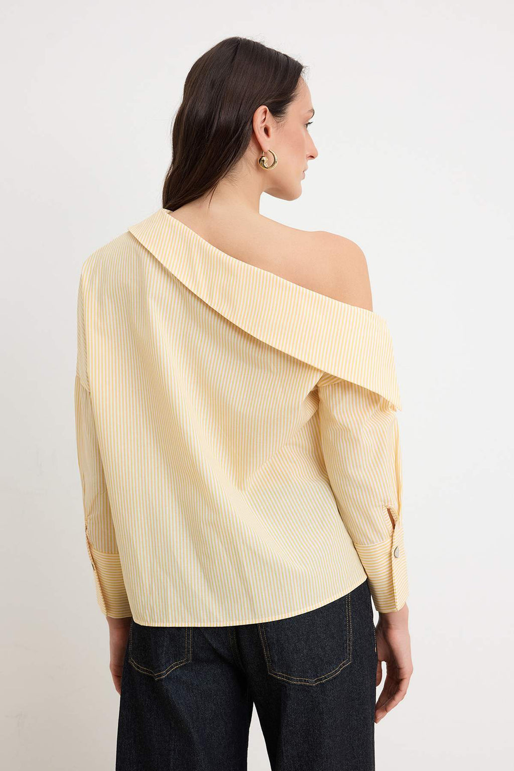 Asymmetric Neck Long Sleeve Woven Blouse