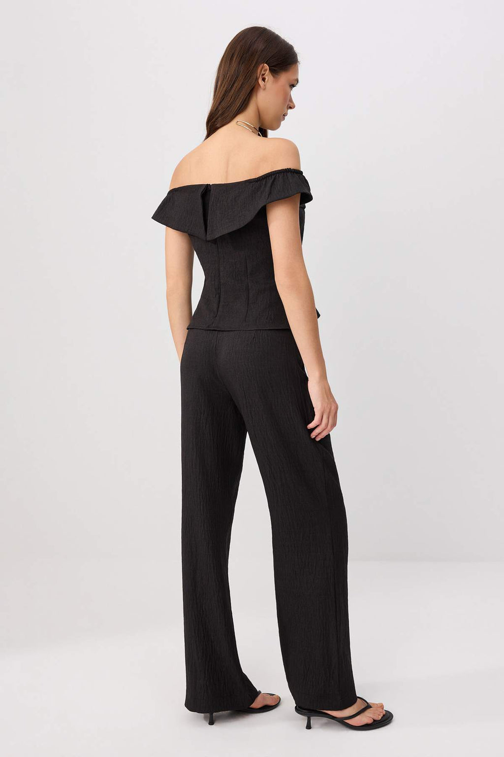 2-Piece Boat Neck Fitted Blouse and Wide Leg Trouser Co-ord