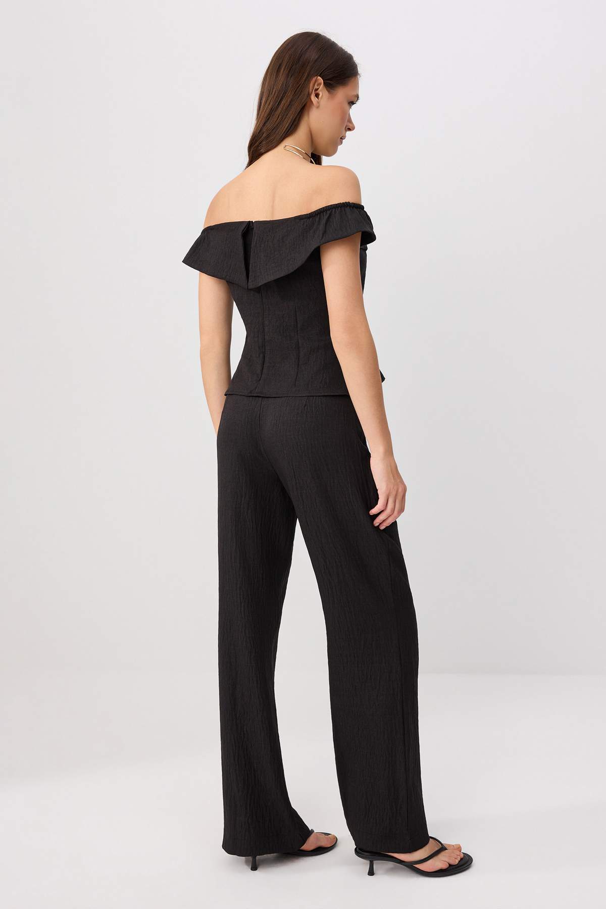 2-Piece Boat Neck Fitted Blouse and Wide Leg Trouser Co-ord