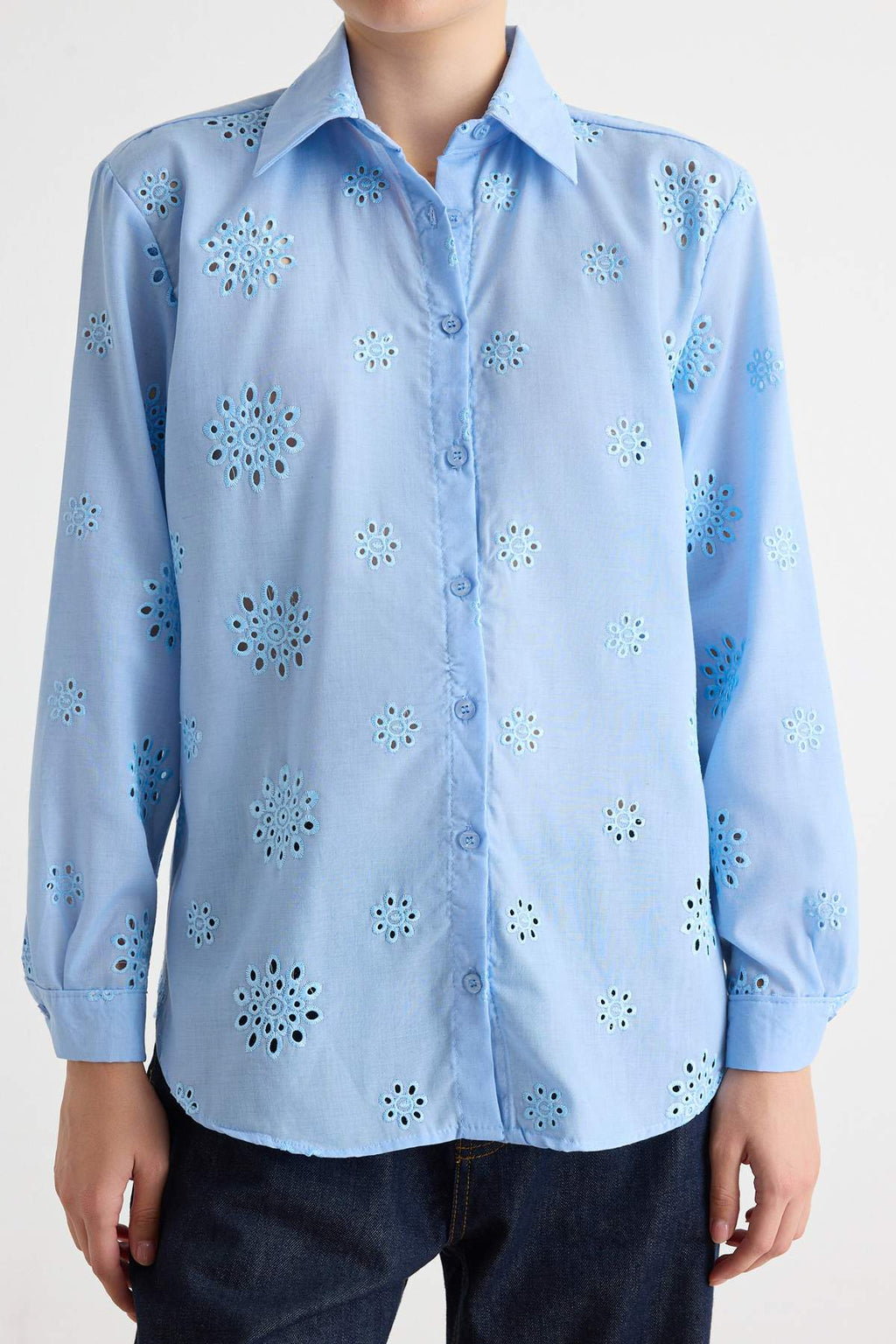 Oversize Wide Fit Embroidered Long Sleeve Shirt