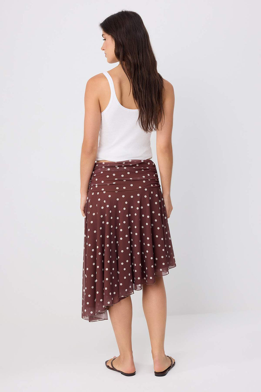 Skater Gathered Asymmetric Normal Waist Midi Tulle Skirt
