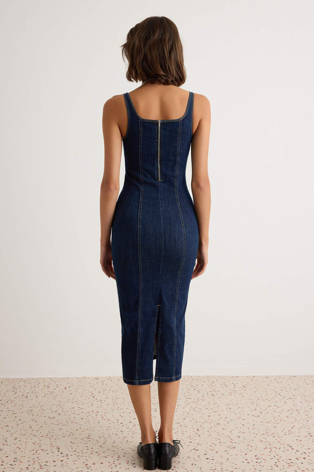 Square Neck Strappy Midi A-Line Dress