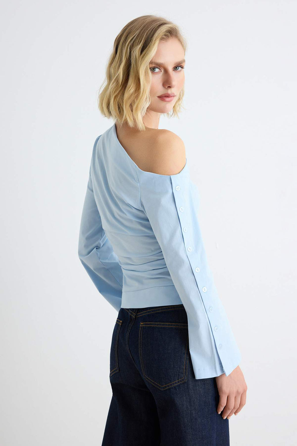 Asymmetric Neck Standard Sleeve Poplin Blouse