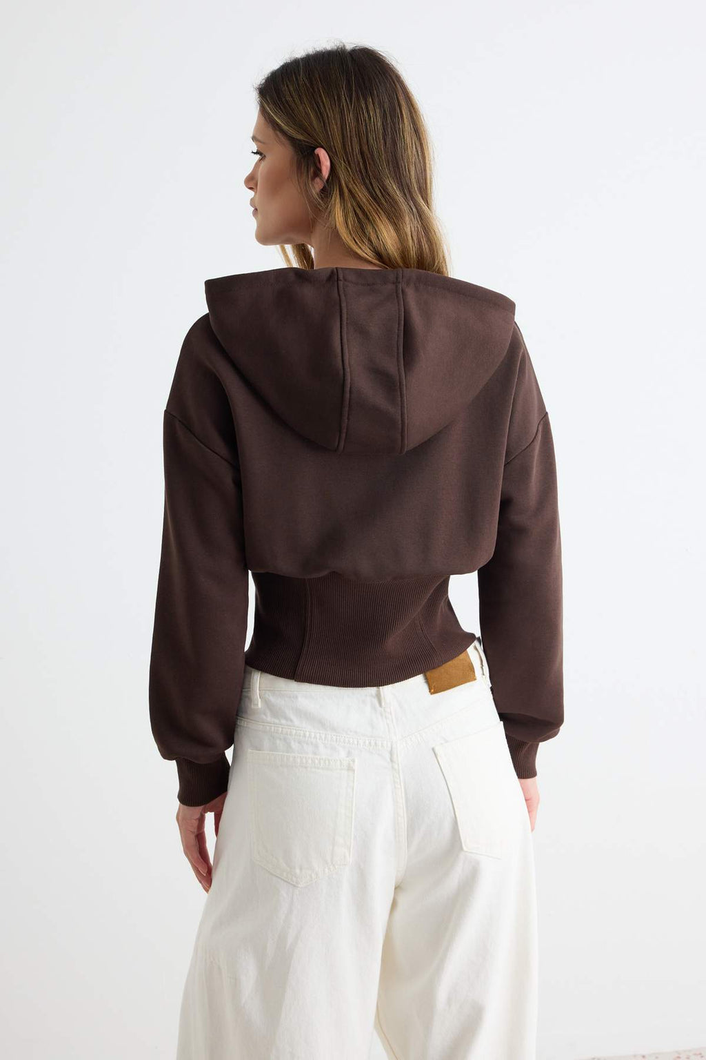 Thick Hooded Zip Through Cropped Sweatshirt