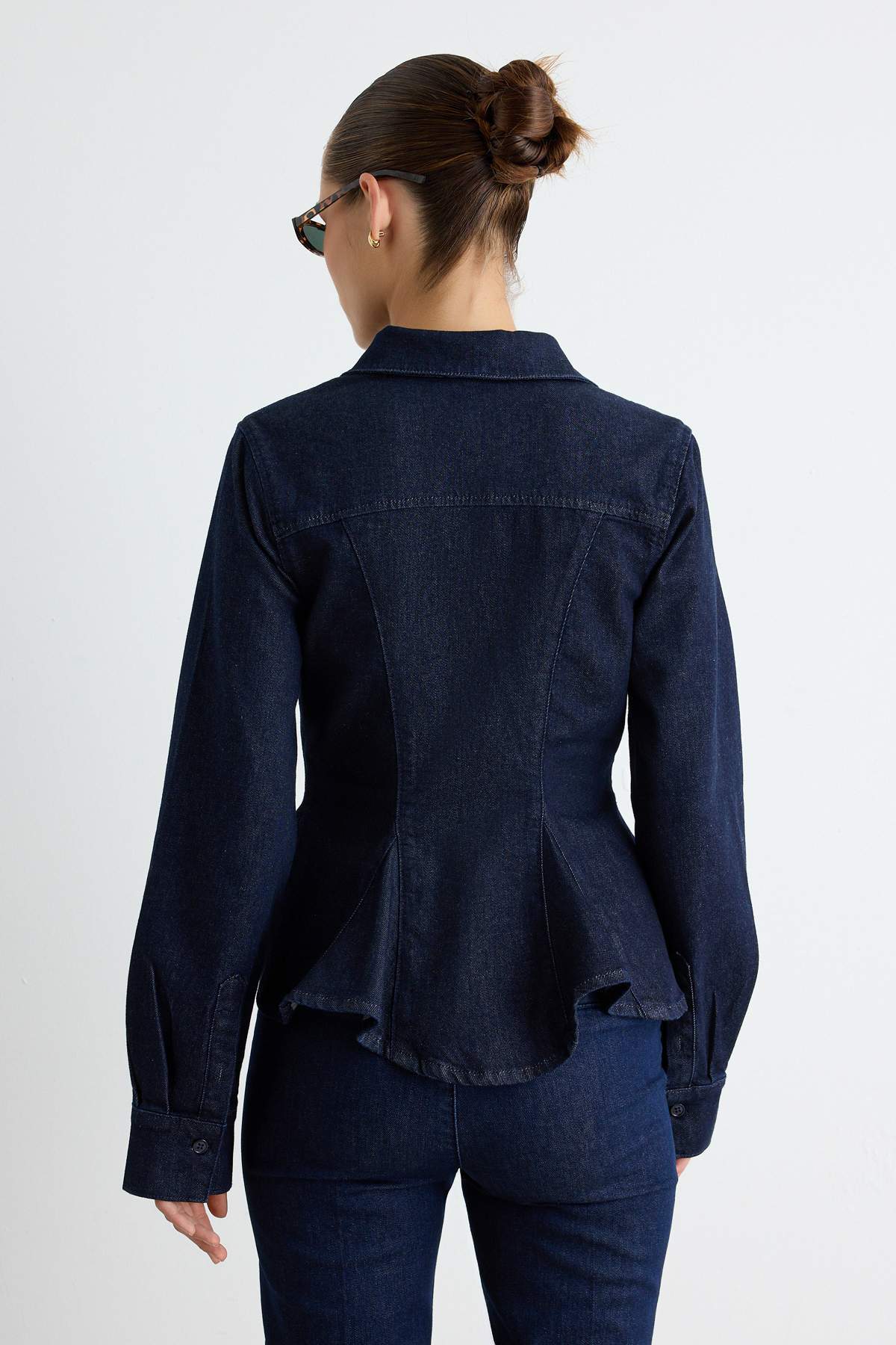Shirt Collar Long Sleeve Peplum Fitted Shirt