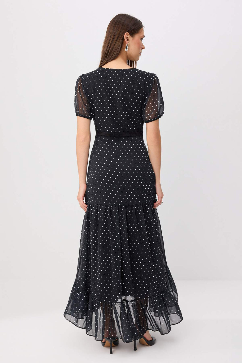 V Neck Balon Sleeve Skater Maxi Dress