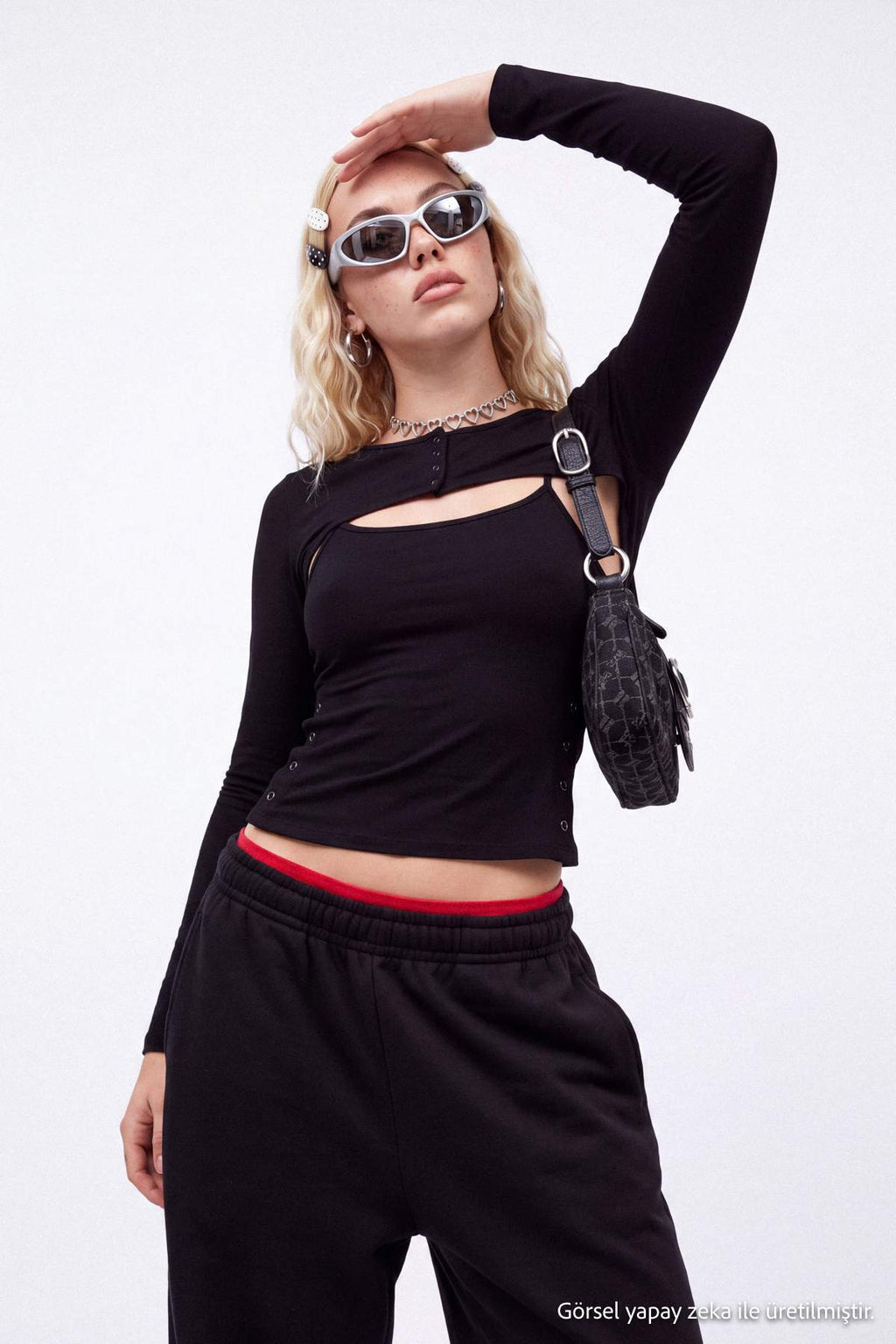 Fitted Crew Neck Bolero Detail Long Sleeve Blouse