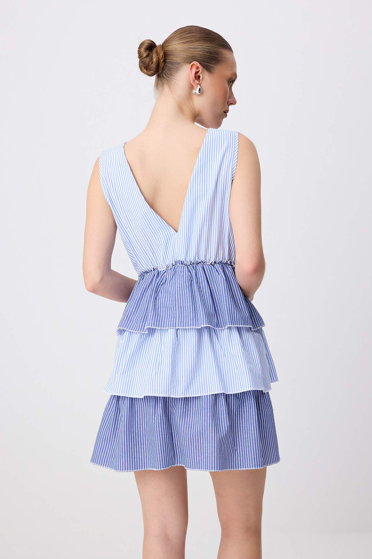 V Neck Thick Strap Tiered Skater Mini Dress