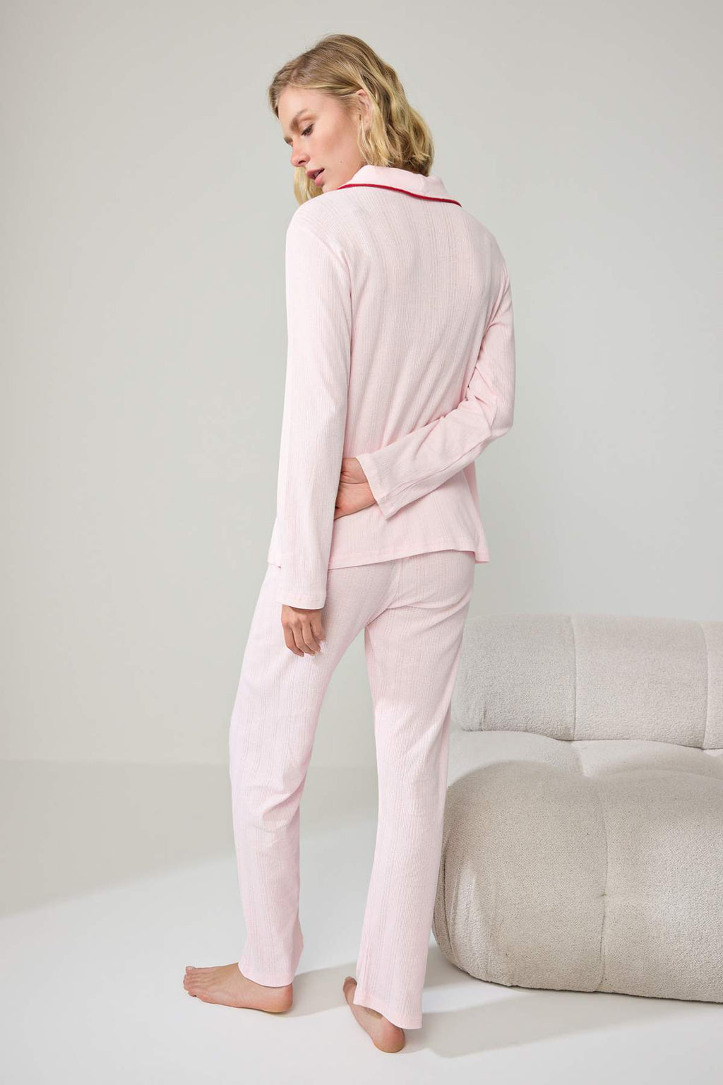 Short Sleeve Crew Neck Button Front Pyjama Set