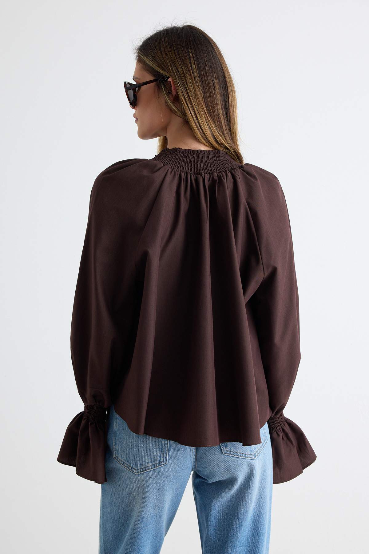 High Neck Long Sleeve Oversized Blouse