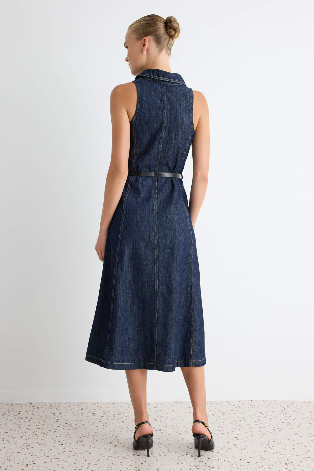 Halter Neck Sleeveless Midi Denim Dress