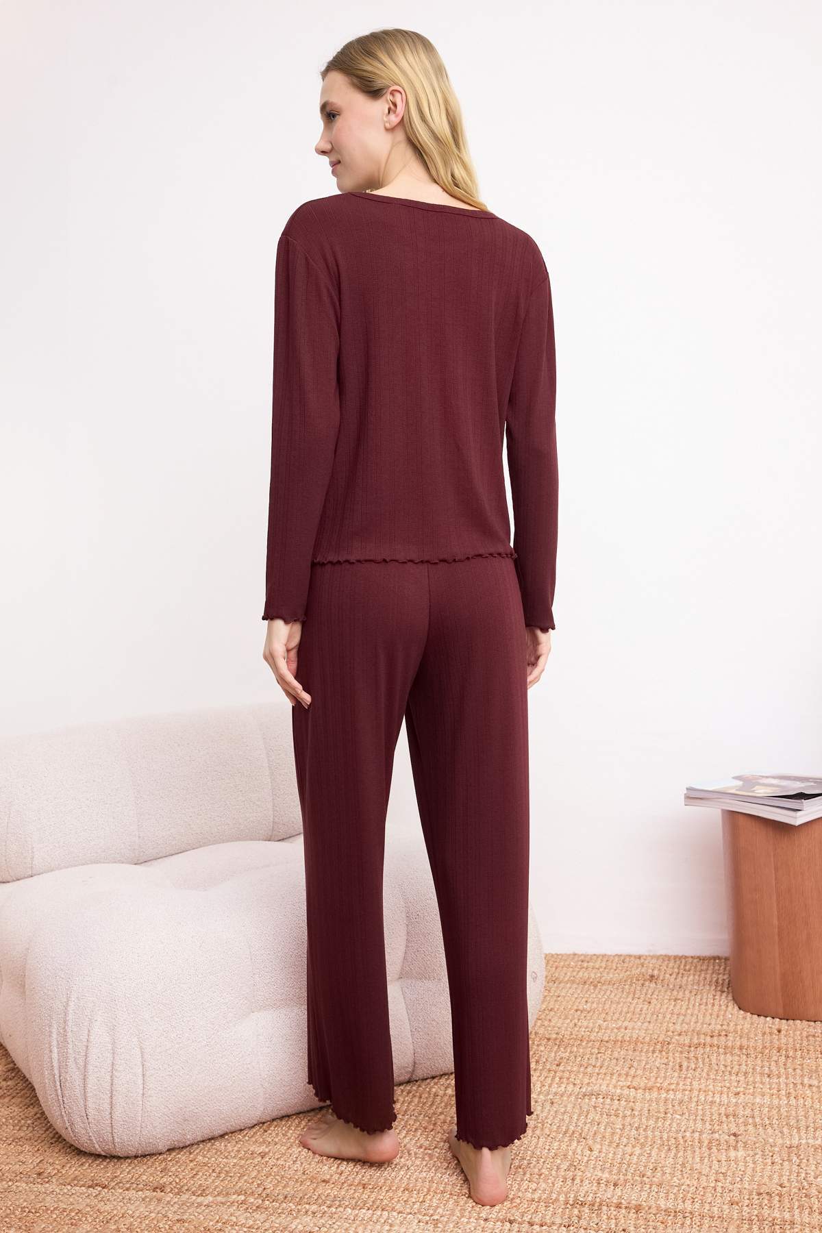 Long Sleeve Ribbed Pointel Pyjama Set