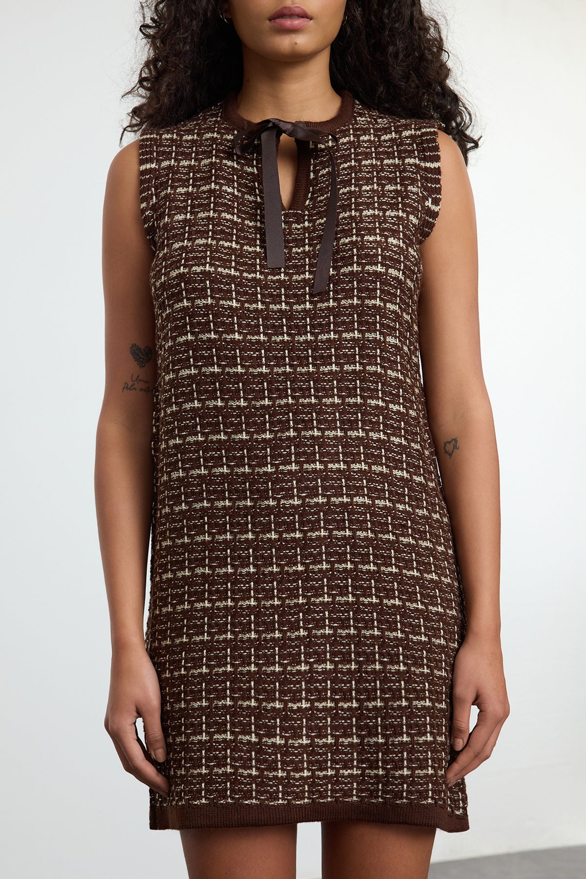 Faux Cowl Neck Sleeveless Textured Shift Mini Dress