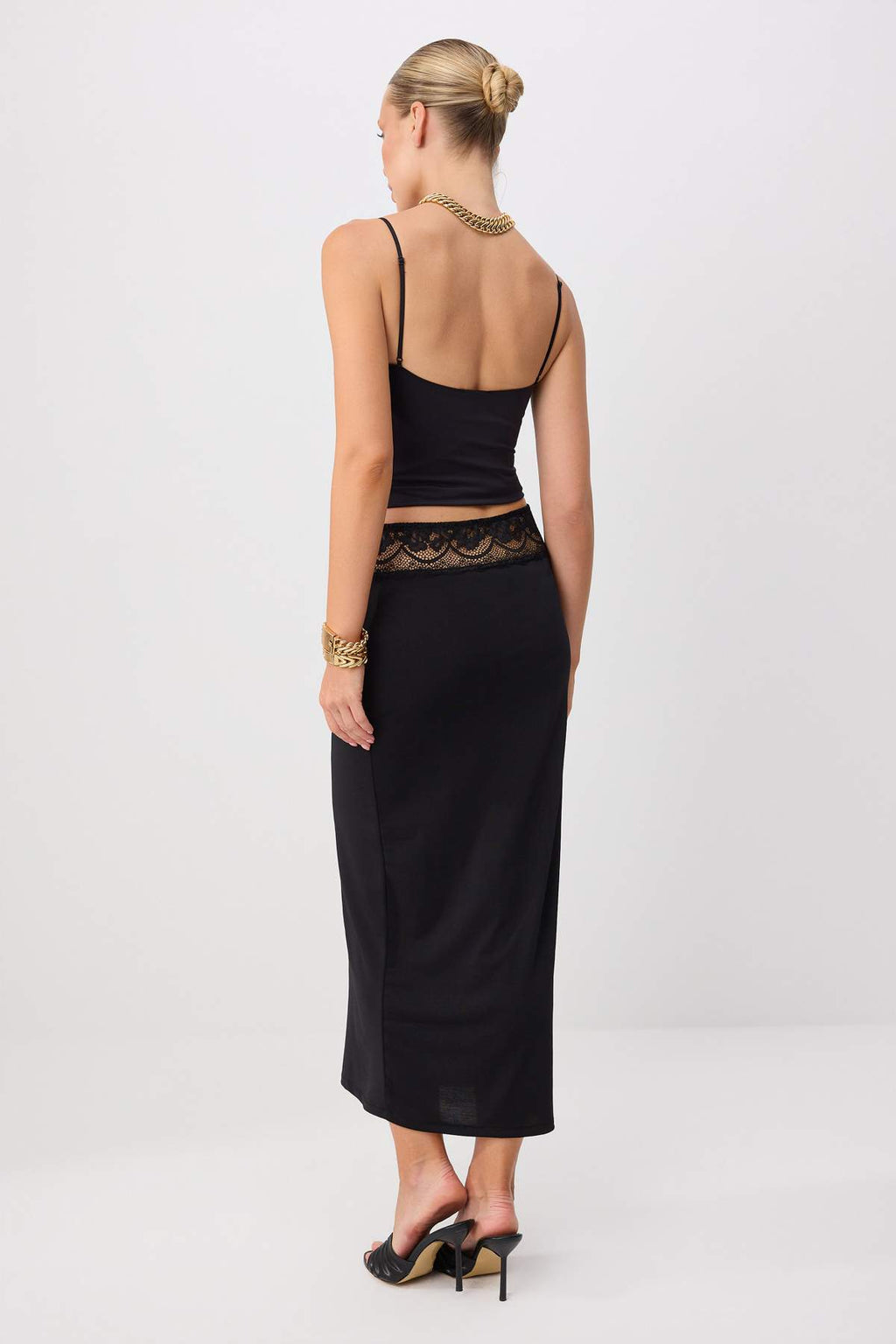 Midi Lace Detail Knit Skirt