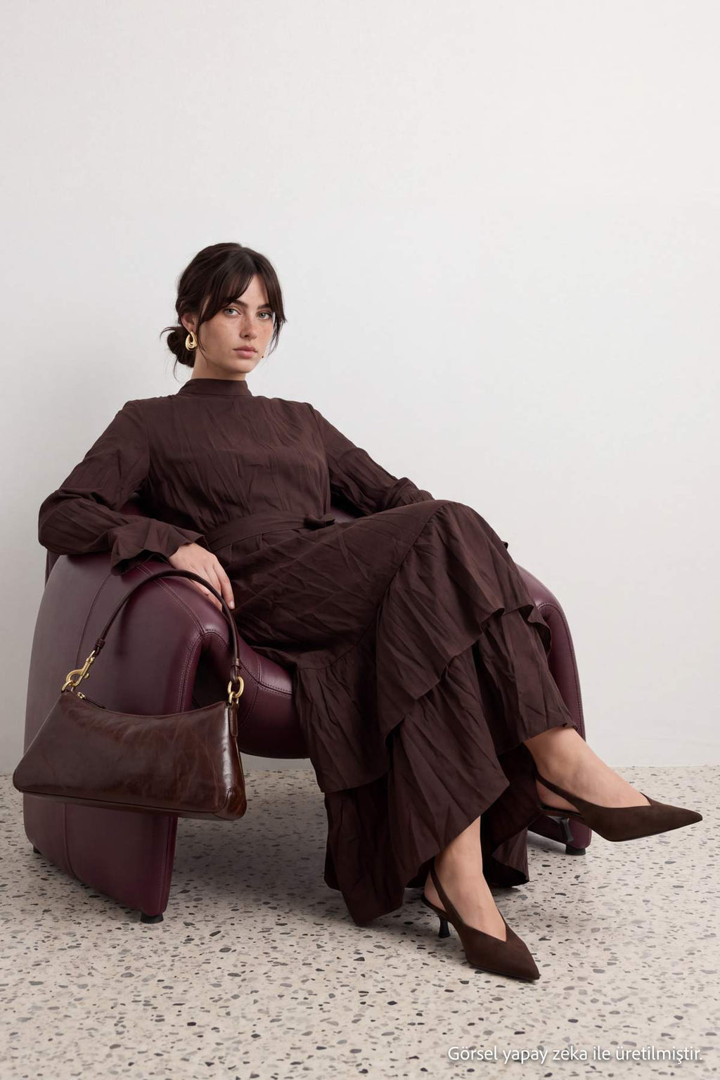 High Neck Long Sleeve A-Line Maxi Dress