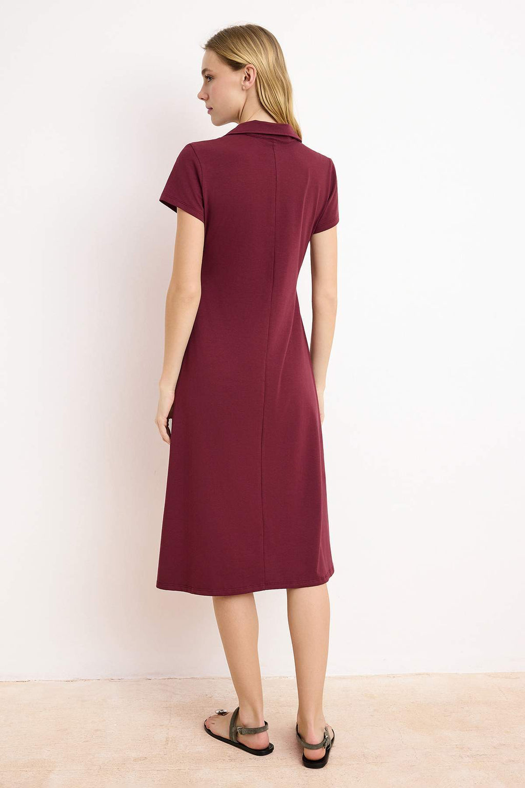 Polo Neck Short Sleeve Skater Midi Dress