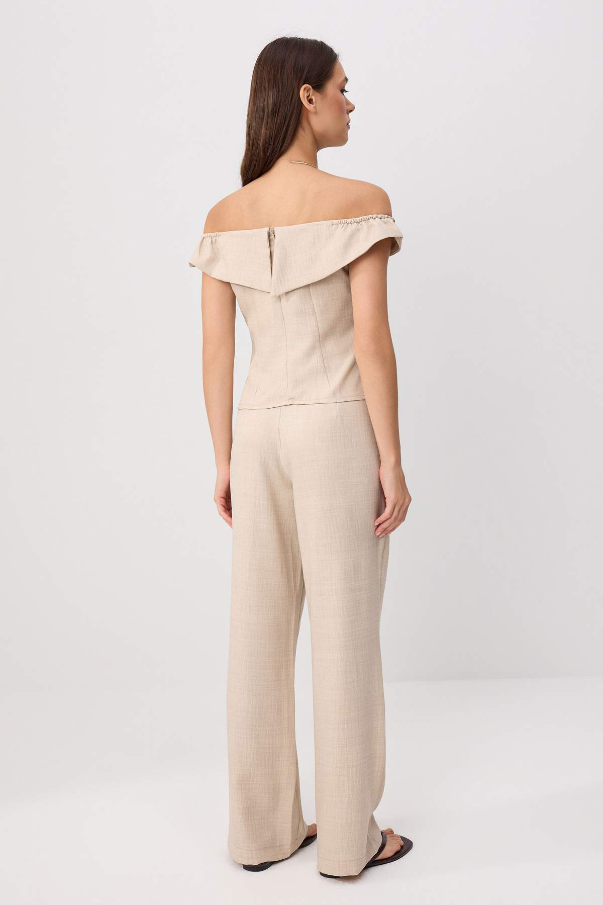 2-Piece Boat Neck Fitted Blouse and Wide Leg Trouser Co-ord