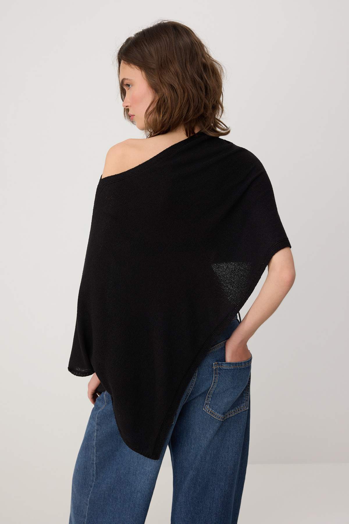 Boat Neck Batwing Sleeve Oversize Knit Poncho