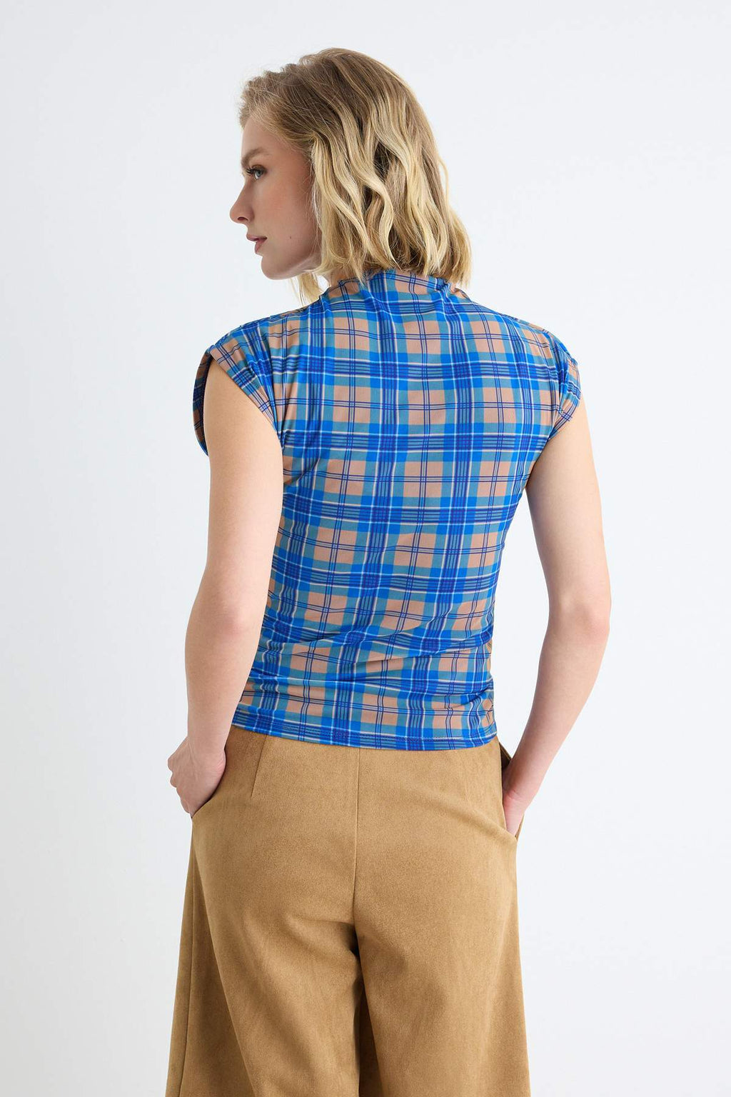 High Neck Sleeveless Fitted Mesh Blouse