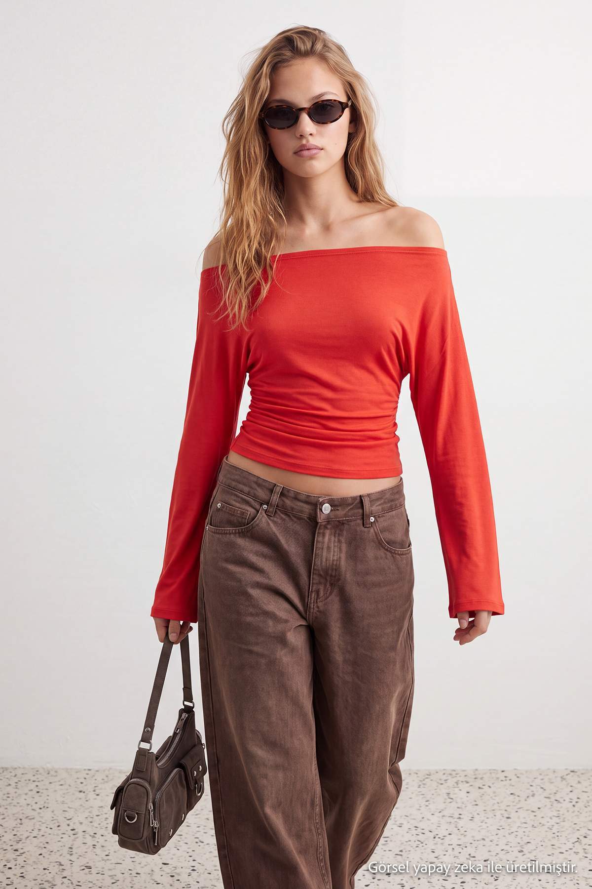 Fitted Boat Neck Batwing Sleeve Ribbed Blouse