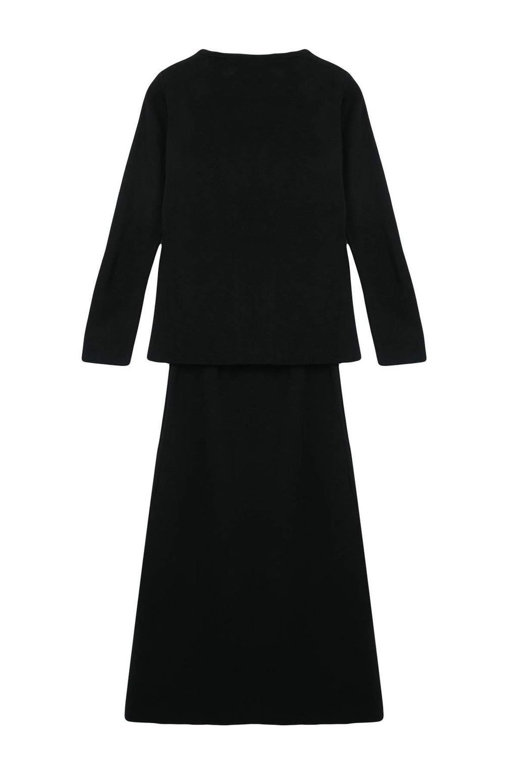 2-Piece Gold Button Detail V Neck Knitted Cardigan and Skirt Co-ord
