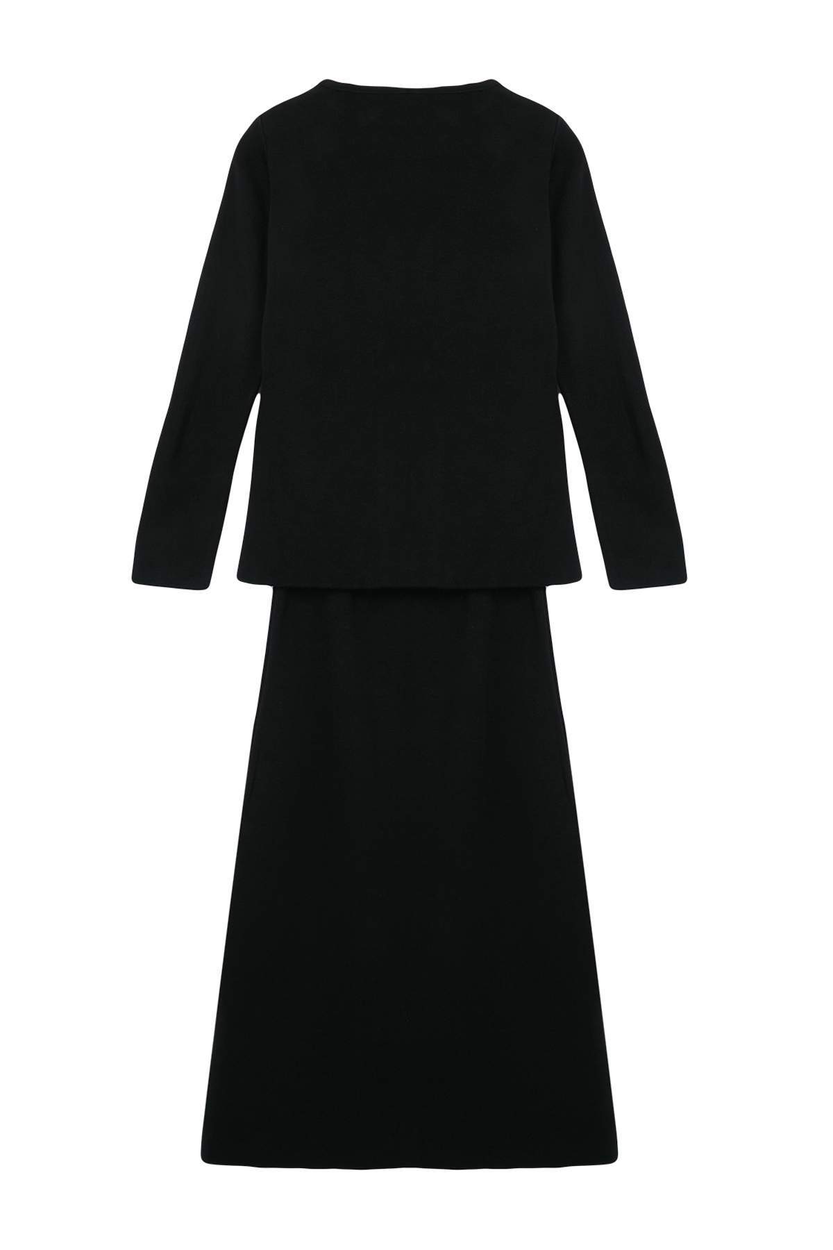2-Piece Gold Button Detail V Neck Knitted Cardigan and Skirt Co-ord