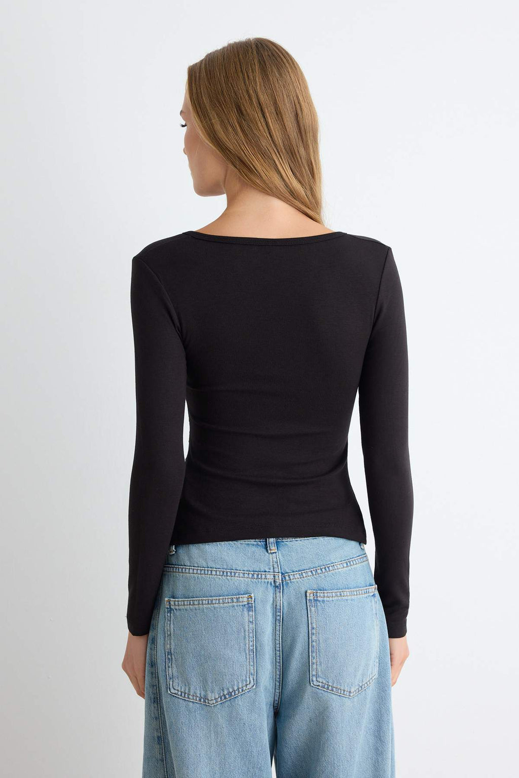 Fitted V Neck Button Front Long Sleeve Blouse
