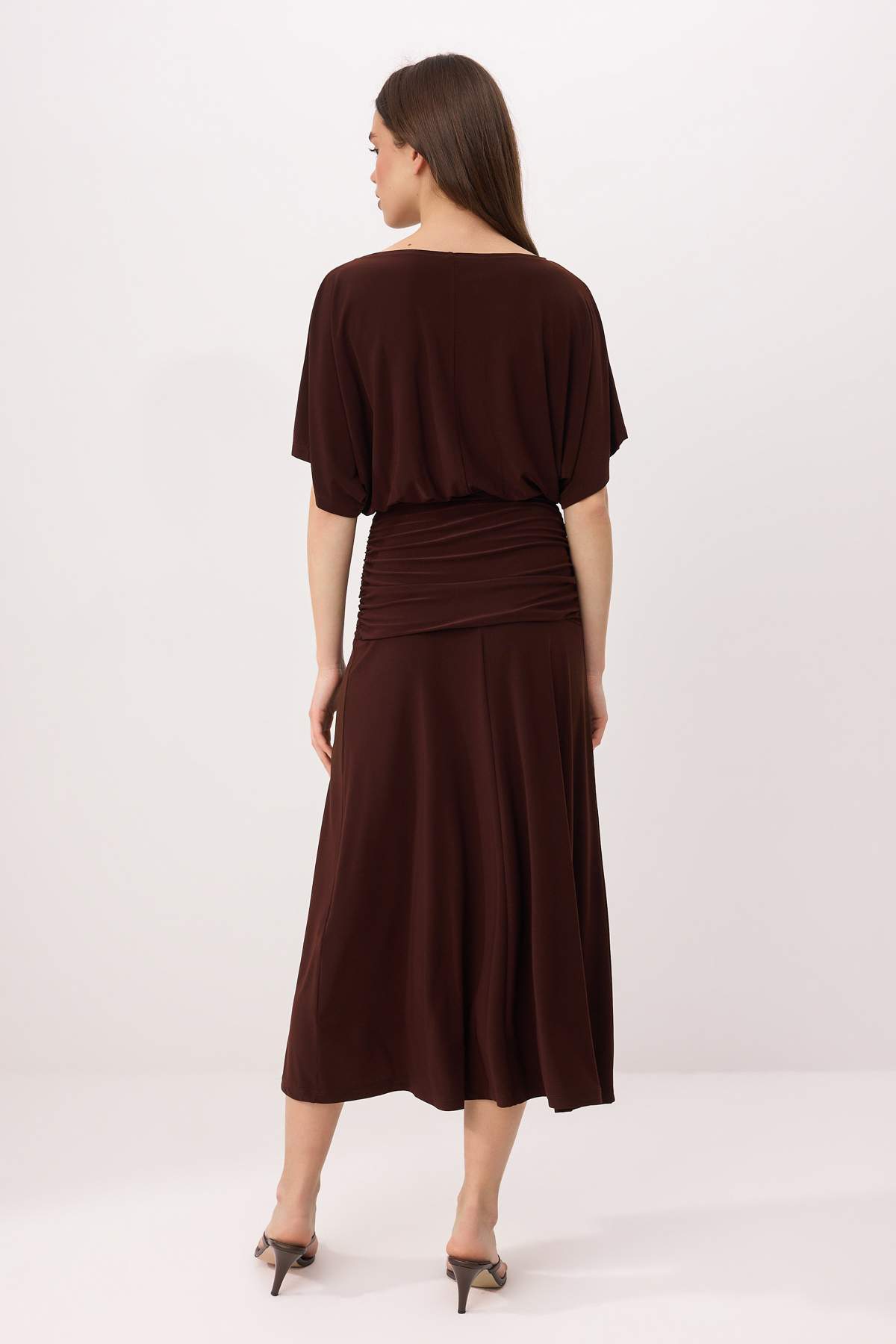 Boat Neck Batwing Sleeve Short Sleeve Skater Maxi Dress