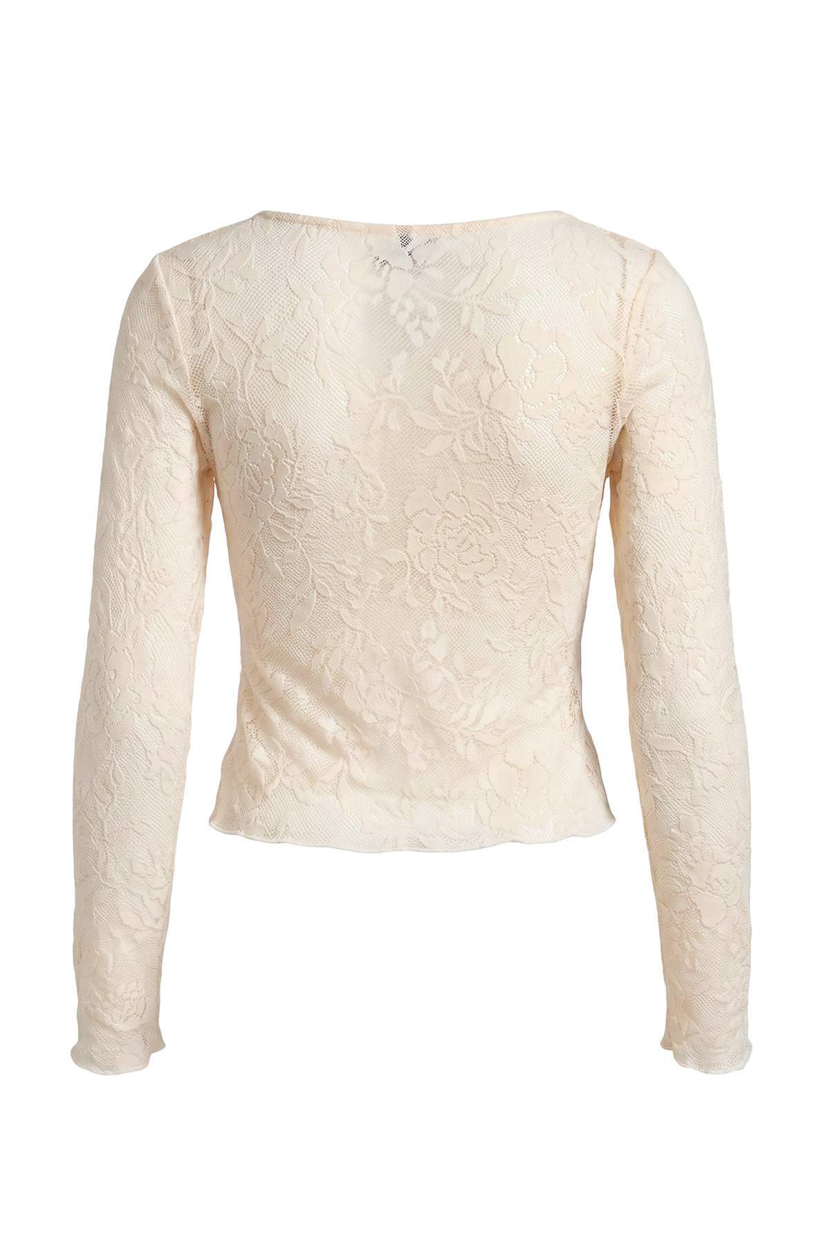 Fitted V Neck Long Sleeve Button Front Jakar Knit Blouse
