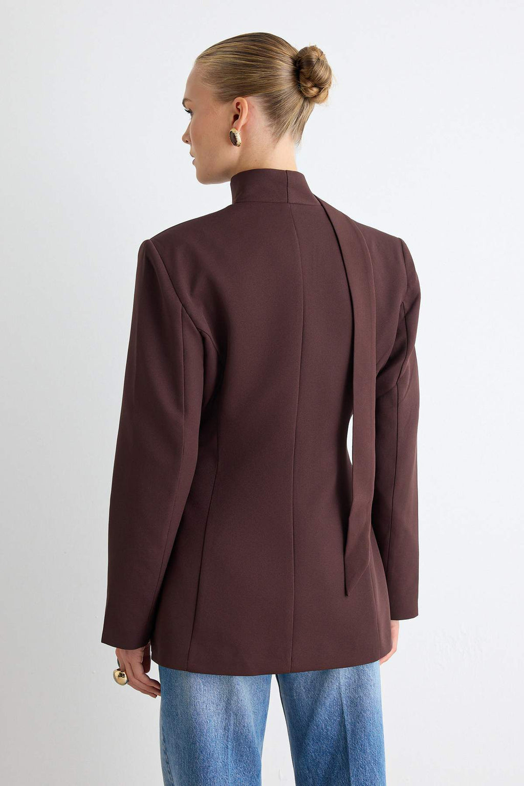 Fitted Scarf Neck Long Sleeve Blazer Jacket