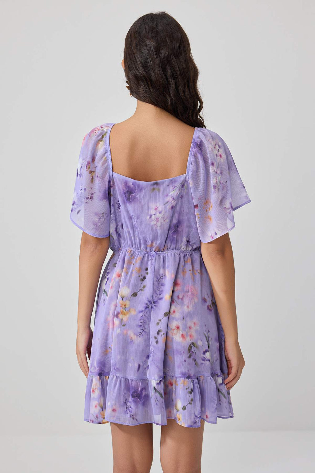 Heart Neck Angel Sleeve A-Line Mini Dress