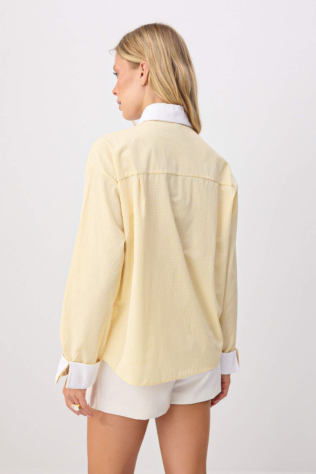 Contrast Collar Oversized Long Sleeve Shirt