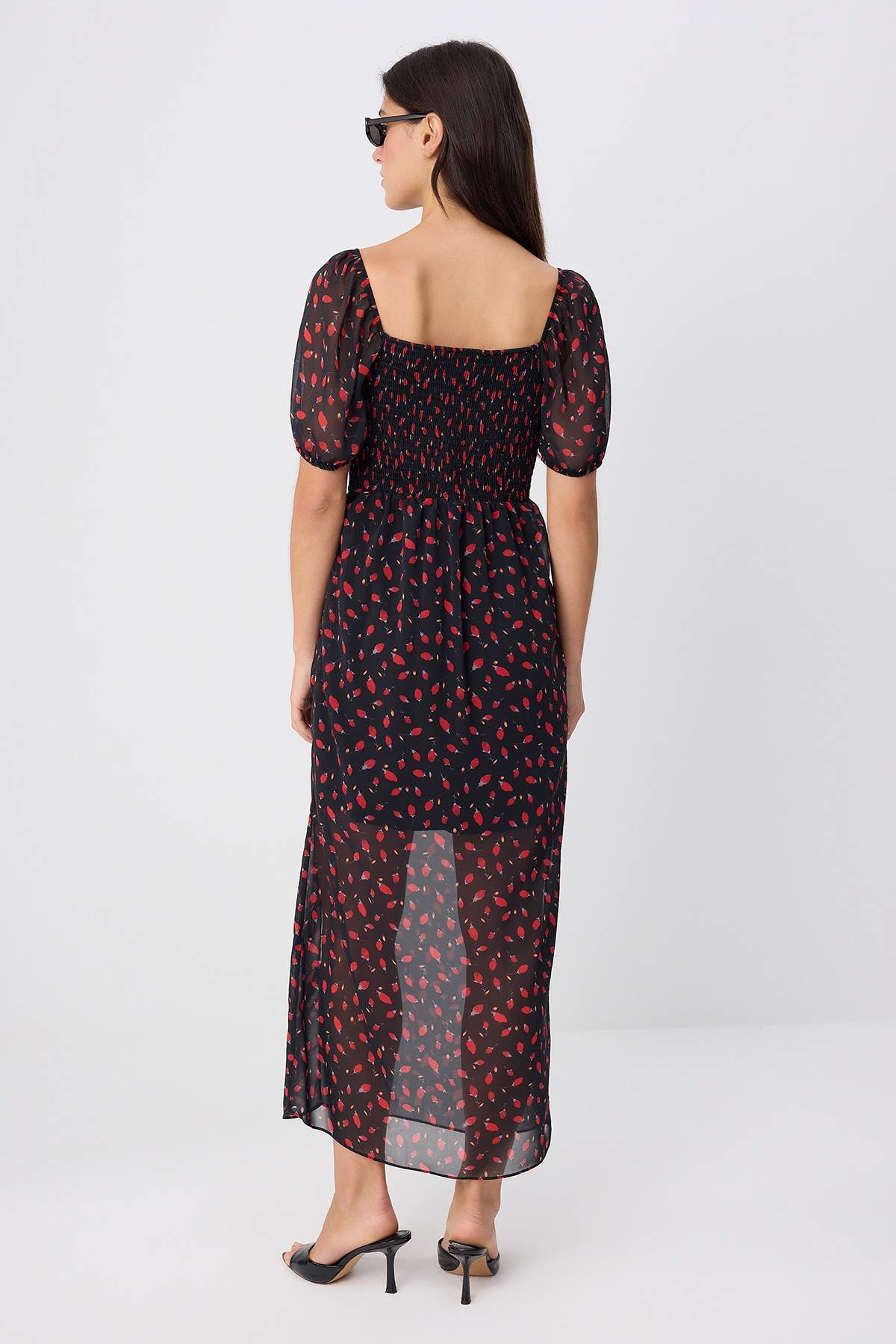 Heart Neck Short Sleeve Shift Maxi Dress