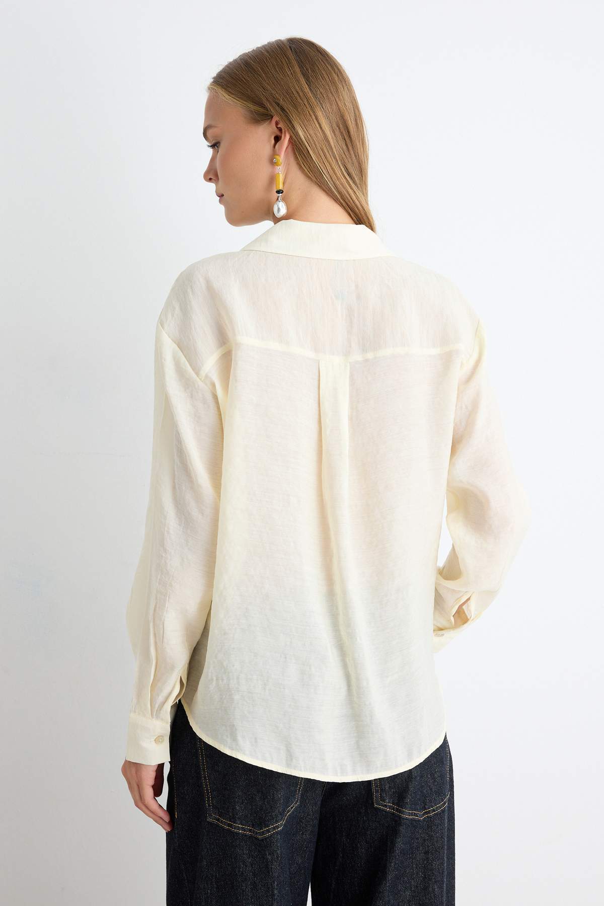 Relaxed Fit Long Sleeve Shirt with Tie Detail