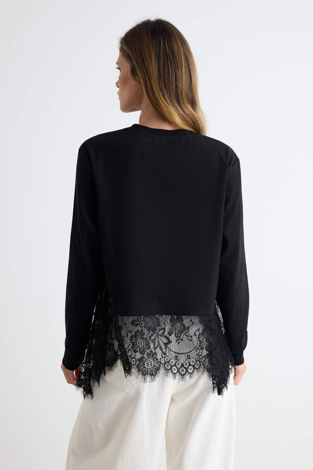 Lace Detail Regular Fit Drop Shoulder Long Sleeve Sweatshirt
